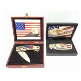 2- AMERICAN FLAG-BALD EAGLE KNIVES IN CASES