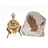 NATIVE AMERICAN WOLF HEAD ON TRIPOD- AND BALD