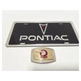 PONTIAC- NICE BELT BUCKLE AND VANITY PLATE