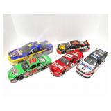 NASCAR- 4 DIECAST CARS AND ONE GOODYEAR TIN