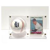 MICKEY LOLICH SOUVENIR BASEBALL AND CARD- BALL IS