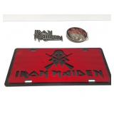 IRON MAIDEN- 2 BELY BUCKLES AND ONE LICENSE PLATE