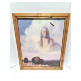 NATIVE AMERICAN AND BISON- FRAMED ARTWORK
