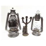 DIETZ ENAMEL LAMP, HEAVY BEAR AND TREE