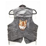 BIKER LEATHER- VINTAGE- VEST- MEDIUM- WITH WOLF