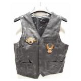 VINTAGE LEATHER VEST- HARLEY PATCHES- UNMARKED
