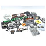 HARLEY DAVIDSON AND BIKER- PINS- STICKERS AND