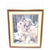NATIVE AMERICAN AND WOLF- SIGNED- AND FRAMED