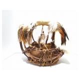 NATIVE AMERICAN- DECOR- BASKET- FEATHER AND FUR