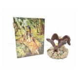NATIVE AMERICAN DECOR BOX AND BALD EAGLE FIGURINE
