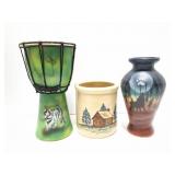 3- DECOR ITEMS- TUGER IN DRUM- CROCK AND WOLF