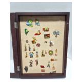 VINTAGE PINS - IN GLASS FRONT WOODEN CASE