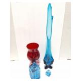 BLUE AND RED DECORATIVE GLASSWARE