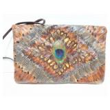 PEACOCK FEATHER- LEATHER PURSE- VINTAGE