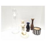 CRYSTAL DECANTER- ASSORTED VASES AND MORE- CONOF