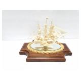 HAND CARVED BONE-WHALE AND SHIP SCENE-WITH GLASS