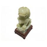 HAND CARVED SAOP STONE- ASIAN LION- ON WOODEN