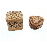 HAND CARVED WOODEN BOXES- 2 BOXES- VINTAGE