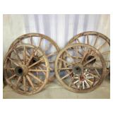4 LARGE VINTAGE WOODEN WAGON WHEELS
