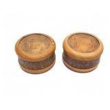 HAND CARVED ROUND WOODEN BOXES- VINTAGE-2 BOXES