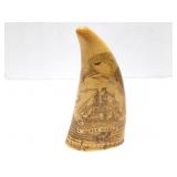 WHALES TOOTH- HAND ETCHED- BLACK EAGLE SHIP- N.