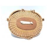 NANTUCKET TYPE BASKET- WITH CARVED BONE ORNAMENT-