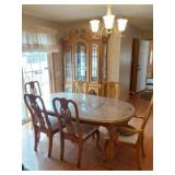 DINING ROOM SET- TABLE WITH SIX CHAIRS AND A