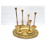 BRASS- CANDLE HOLDERS AND MINI SERVING TRAY