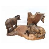 HAND CARVED WOODEN ZEBRA SCENE- VERY NICE