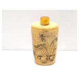 HAND ETCHED WHALE TOOTH- BOTTLE WITH AMBER