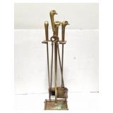 SOLID BRASS DUCK HEAD FIREPLACE TOOL SET