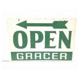 VINTAGE DOUBLE SIDED WOODEN - OPEN GRACER SIGN