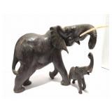 HAND CARVED ELEPHANTS- WOODEN - LARGE ONE IS