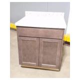 2 CABINETS - BROWN- WITH UN ATTACHED COUNTER T