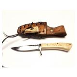 MINI - KNIFE- WITH LEATHER SHEATH- MARKED HICKS-