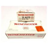 WINCHESTER- 25 AUTO- 100 ROUNDS- 2 BOXES OF 50
