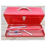 CRAFTSMAN TOOLS- IN RED METAL TOOL BOX WITH TOTE