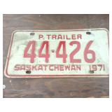 1971-  SASKATCHEWAN P. TRAILER LICENSE PLATE