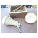 VINTAGE STENSILED WOODEN BOX- 2 VINTAGE LIGHTS