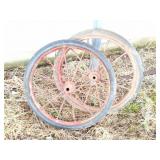 2- STEEL AND HARD RUBBER WAGON WHEELS