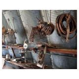 CONTENTS OF 2 SHELVES- OIL CANS- GRINDING WHEELS,