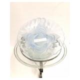 GLASS WARE ON STAND AND BLUE BOWL