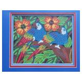 PARROTS WITH CLOTH- FRAMED- APPROXIMATELY 21