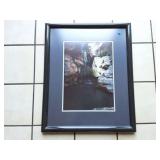 FRMAED PHOTO OF WATERFALL OVER HIGH STONE CLIFFS-
