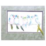 LOVEBIRDS- ORIGINAL WATERCOLOR- BY V. PFEIFFER-