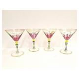 HAND PAINTED MARTINI GLASSES- SIGNED- 4 GLASSES
