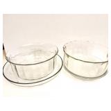 4 HEAVY GLASS BAKING ITEMS- 2 BOWLS AND 2 DISHES-