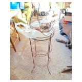 CHICKEN EGG BASKET AND WIRE PLANT STAND WITH