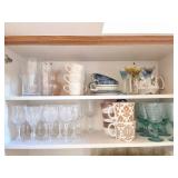 CRYSTAL STEMWARE- CORNING COFFEE MUGS AND SAUCERS