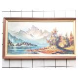 BEAUTIFUL MOUNTAIN AND RIVER PRINT- BY ?- FRAMED-